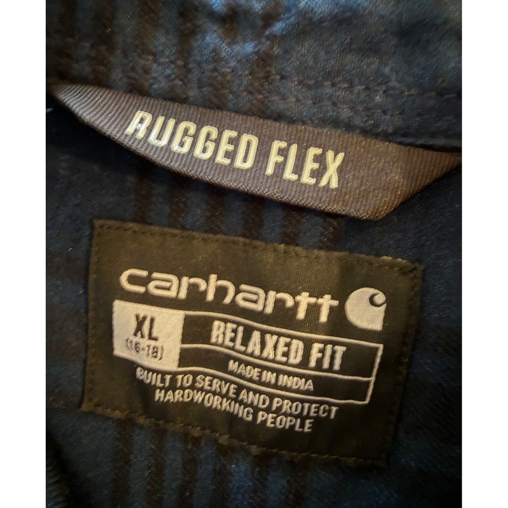 Carhartt Womens Rugged Flex Relaxed Fit Midweight Flannel Plaid Tunic‎ XL Navy - Picture 6 of 9